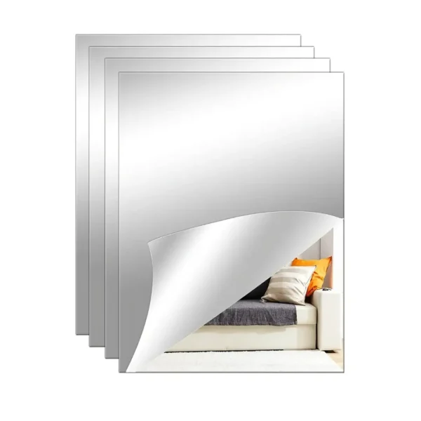 Adhesive Mirror Tiles Wall Mirror Stickers for Home Wall Decoration (Pack of 4)